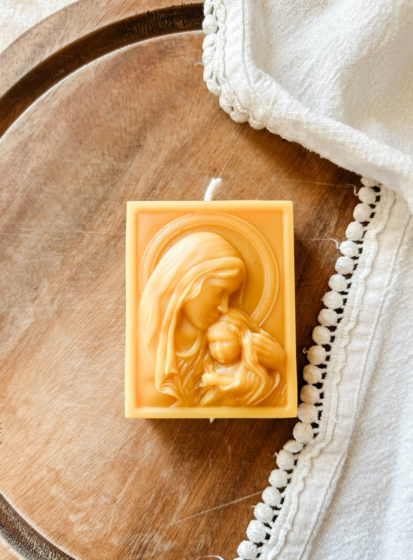 Mary and Jesus beeswax candle