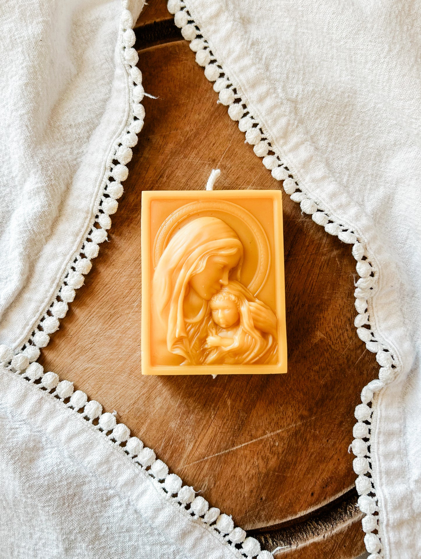 Mary and Jesus beeswax candle