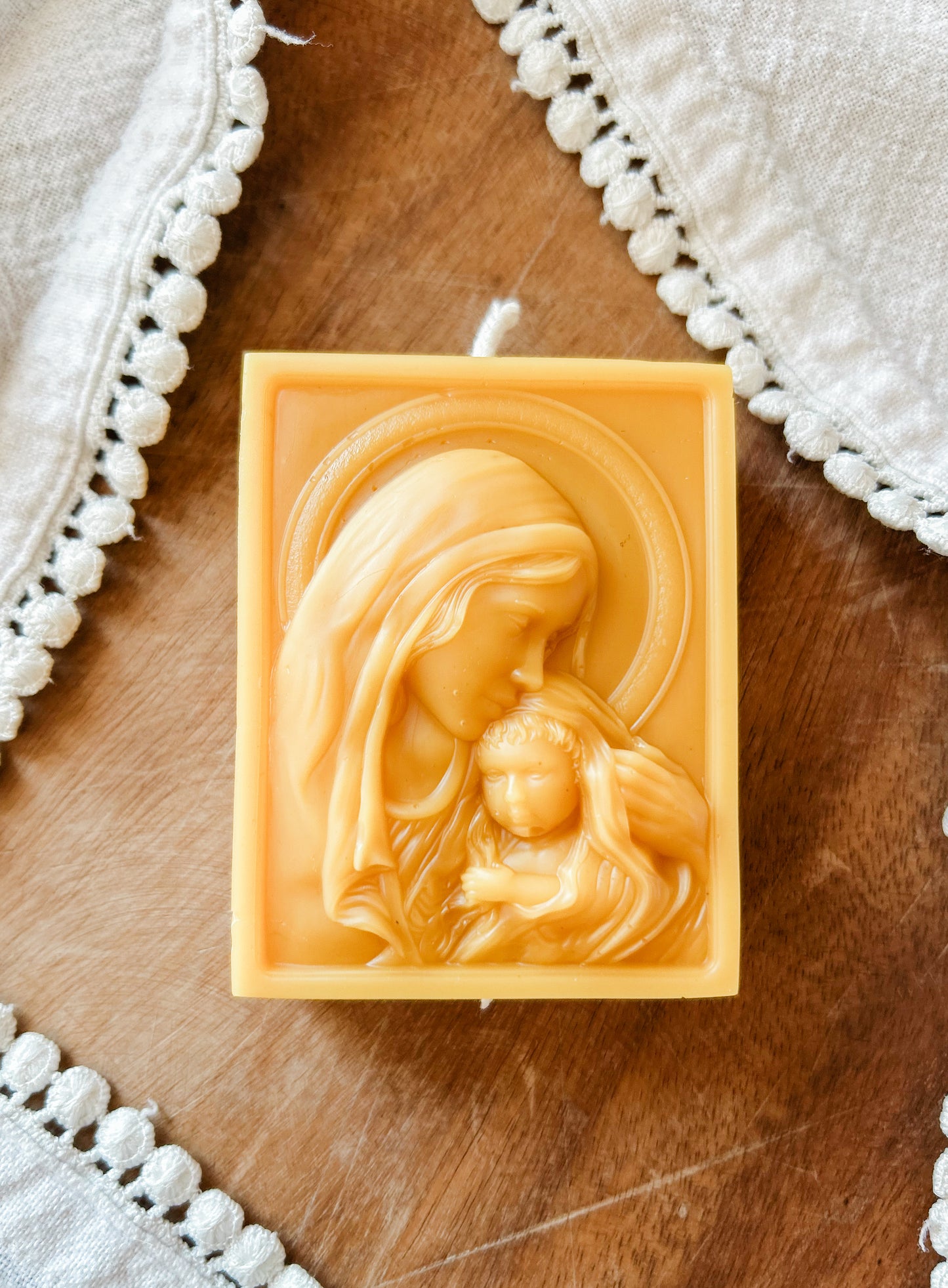 Mary and Jesus beeswax candle