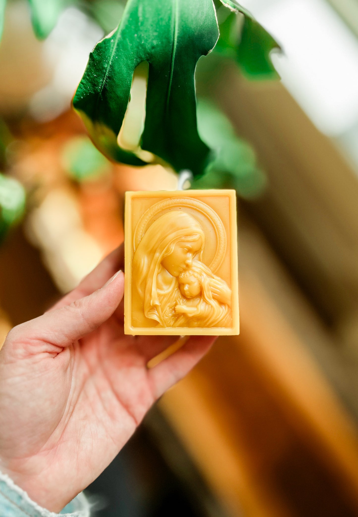Mary and Jesus beeswax candle
