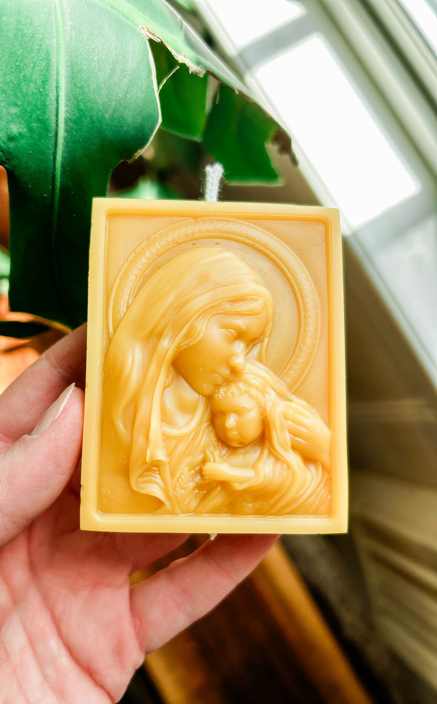 Mary and Jesus beeswax candle