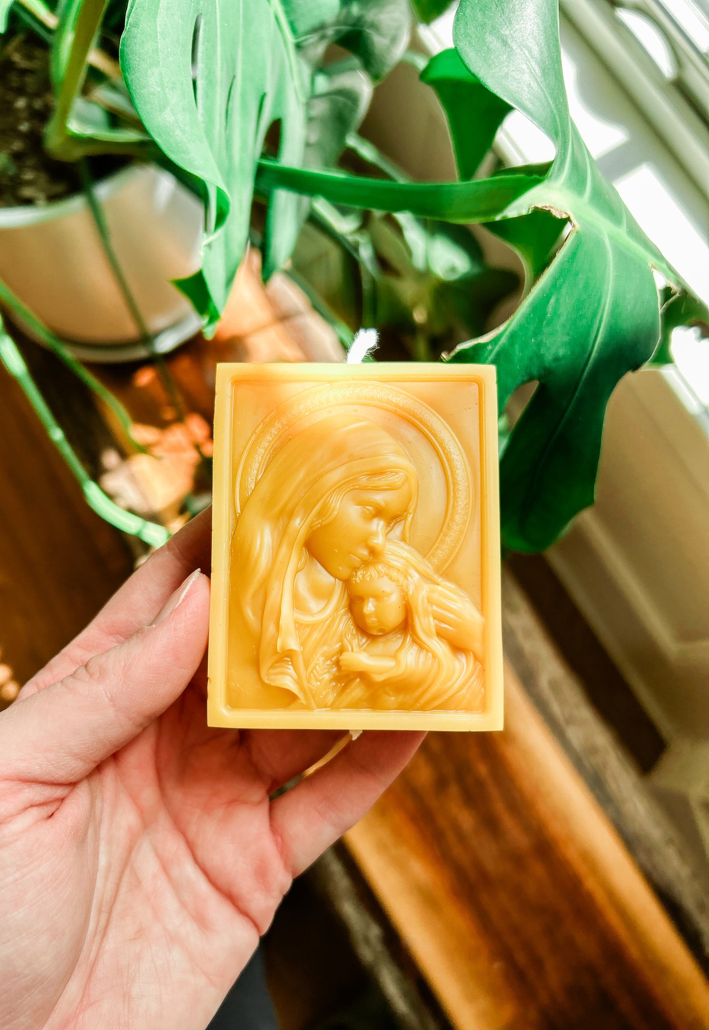 Mary and Jesus beeswax candle
