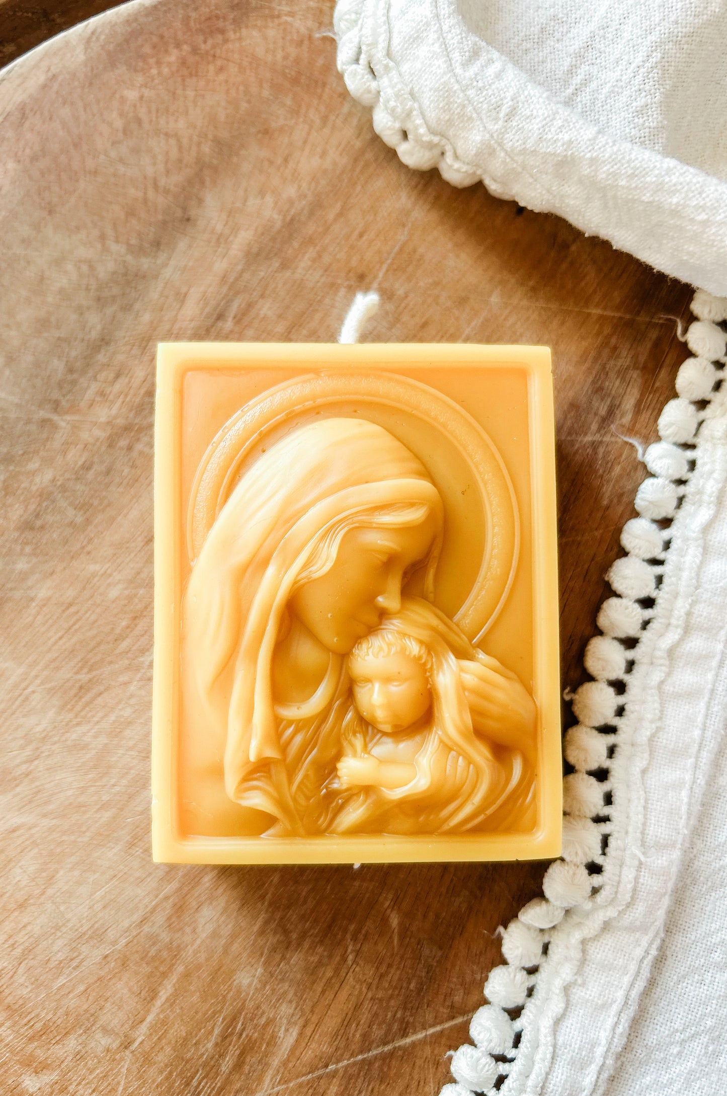 Mary and Jesus beeswax candle
