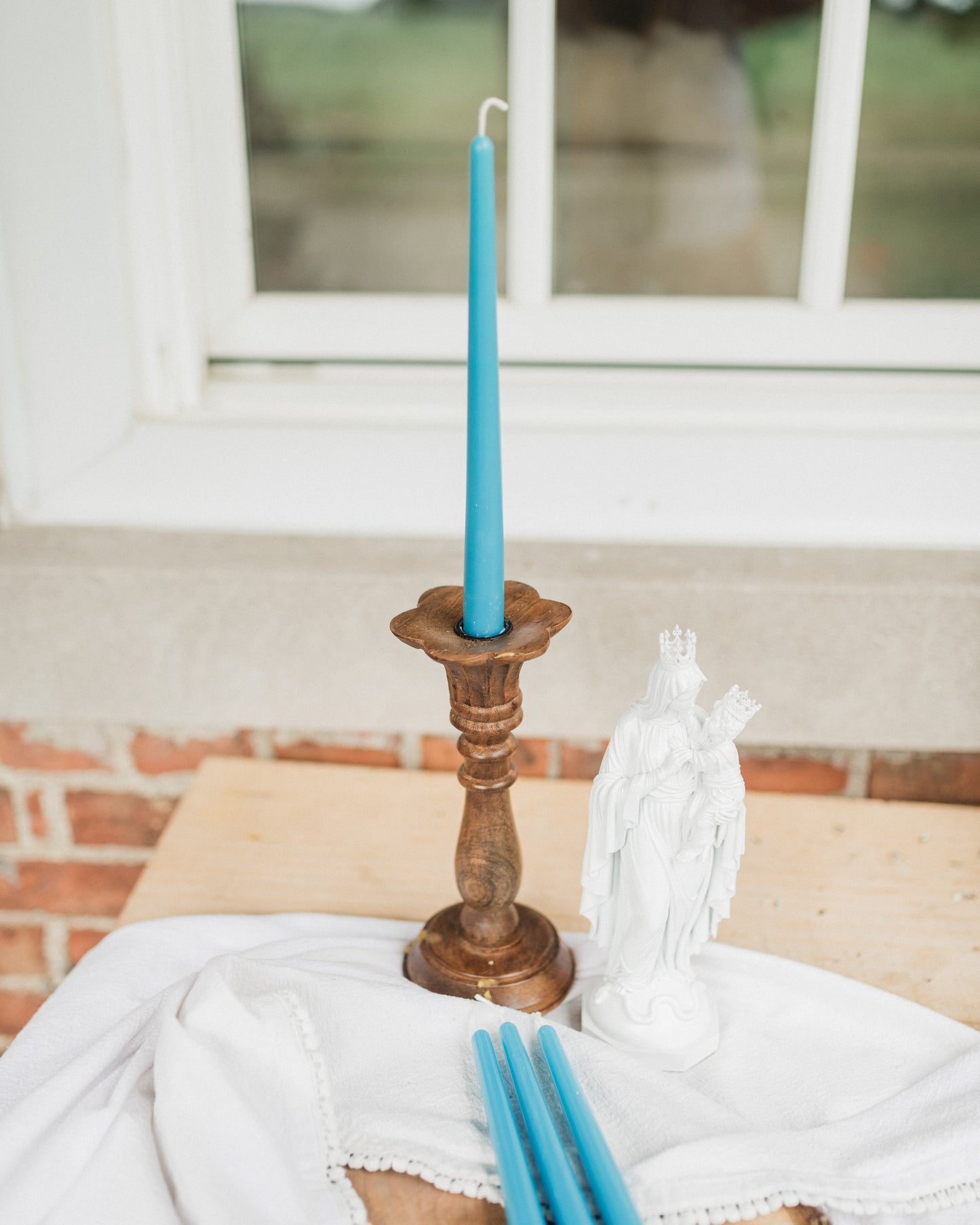 Blue Marian Beeswax Taper Candles