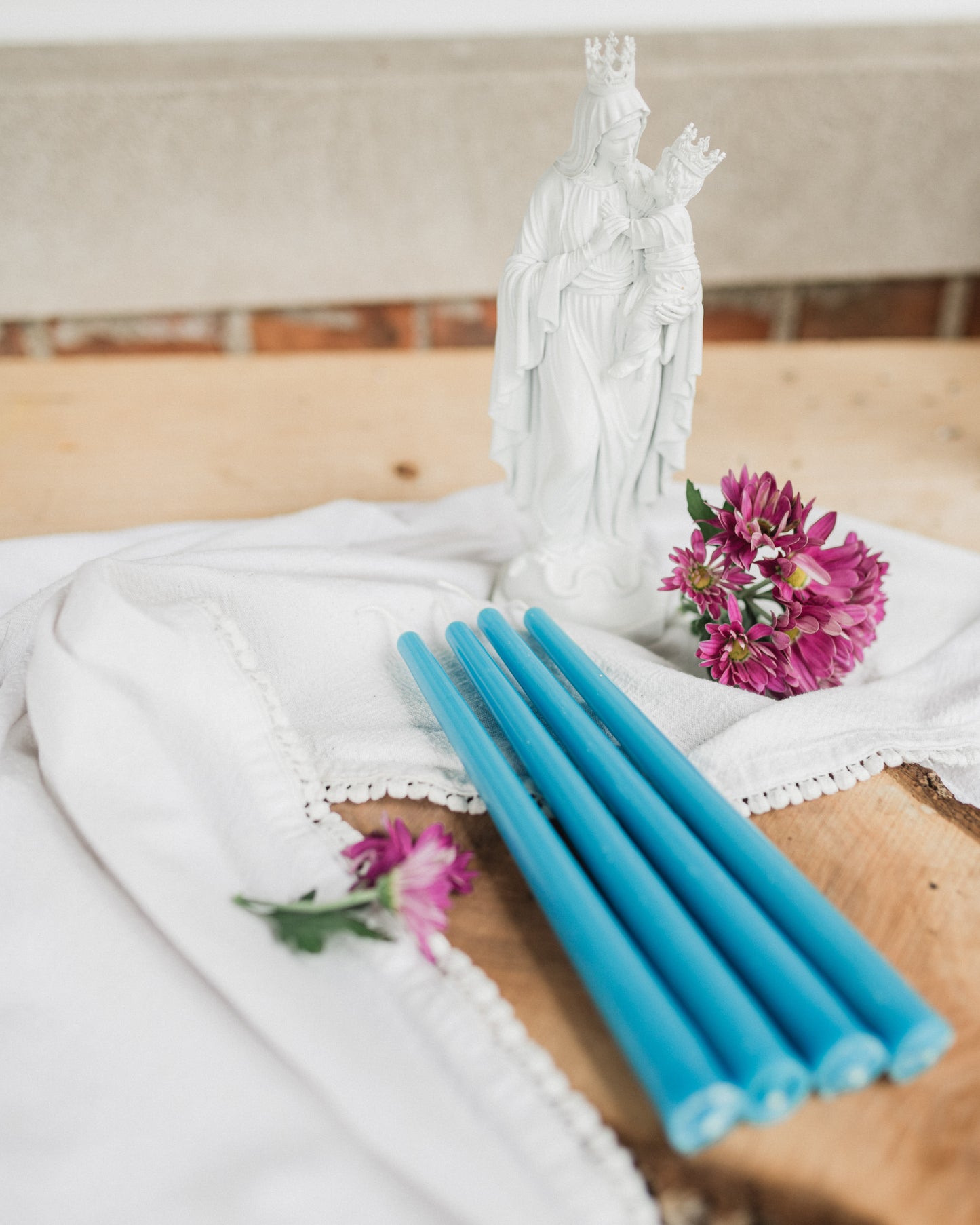 Blue Marian Beeswax Taper Candles