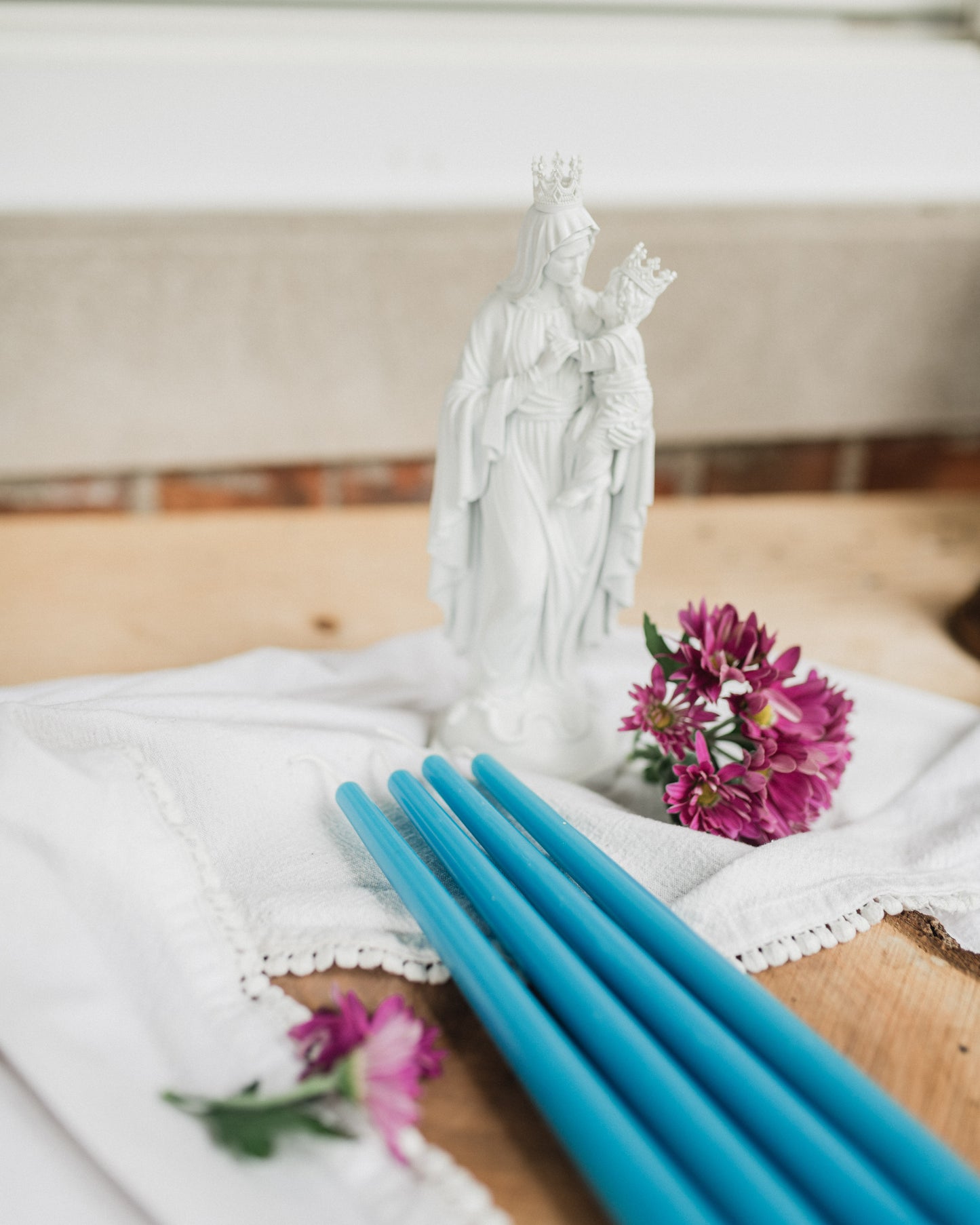 Blue Marian Beeswax Taper Candles