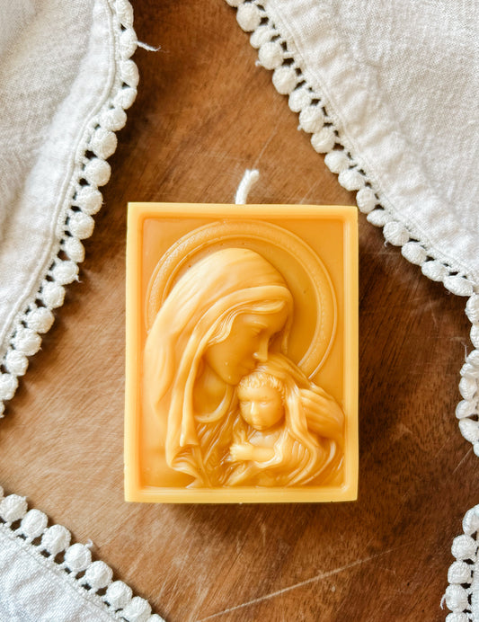 Mary and Jesus beeswax candle