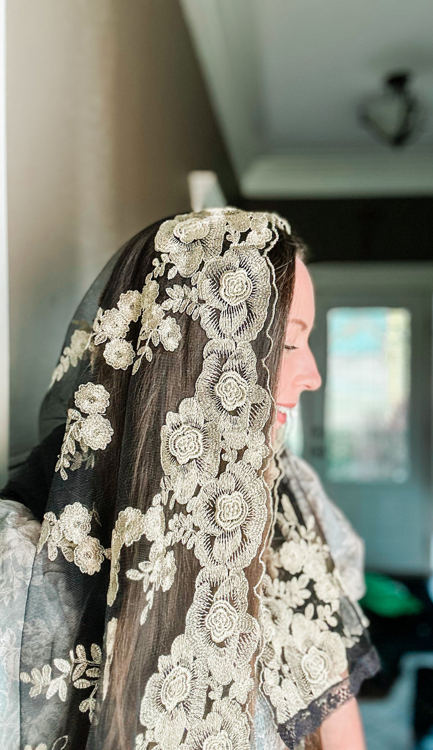 Black & Gold Lace Mantilla