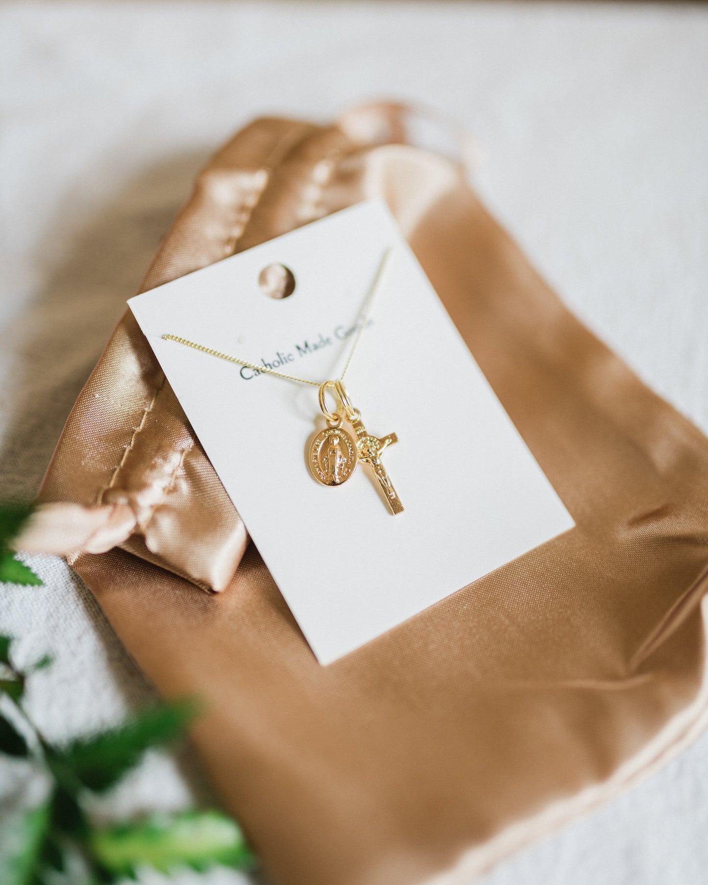 Mini Crucifix & Miraculous Medal Necklace (Gilt)