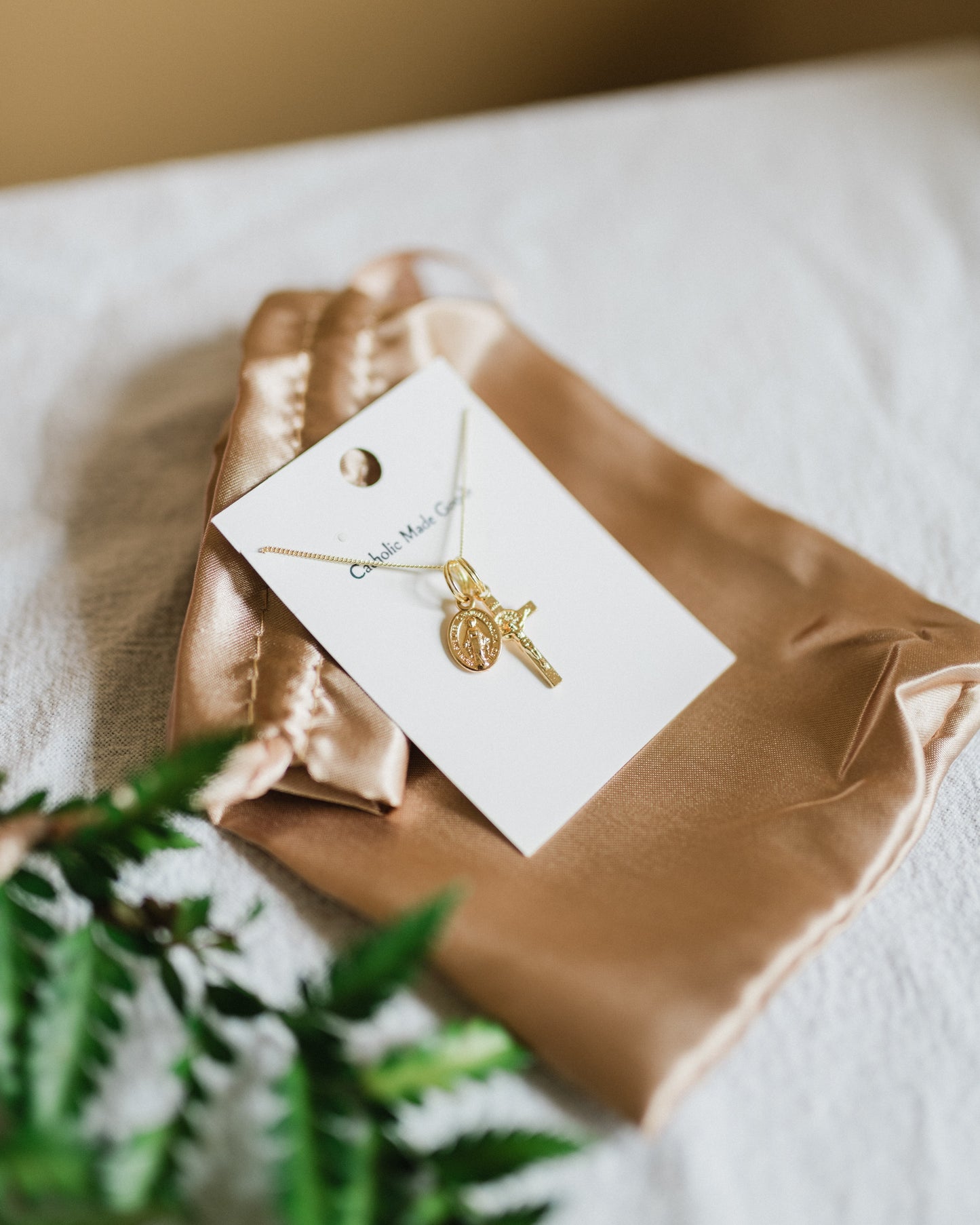 Mini Crucifix & Miraculous Medal Necklace (Gilt)