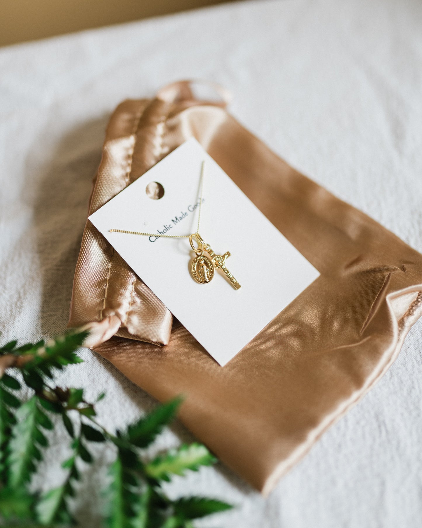 Mini Crucifix & Miraculous Medal Necklace (Gilt)