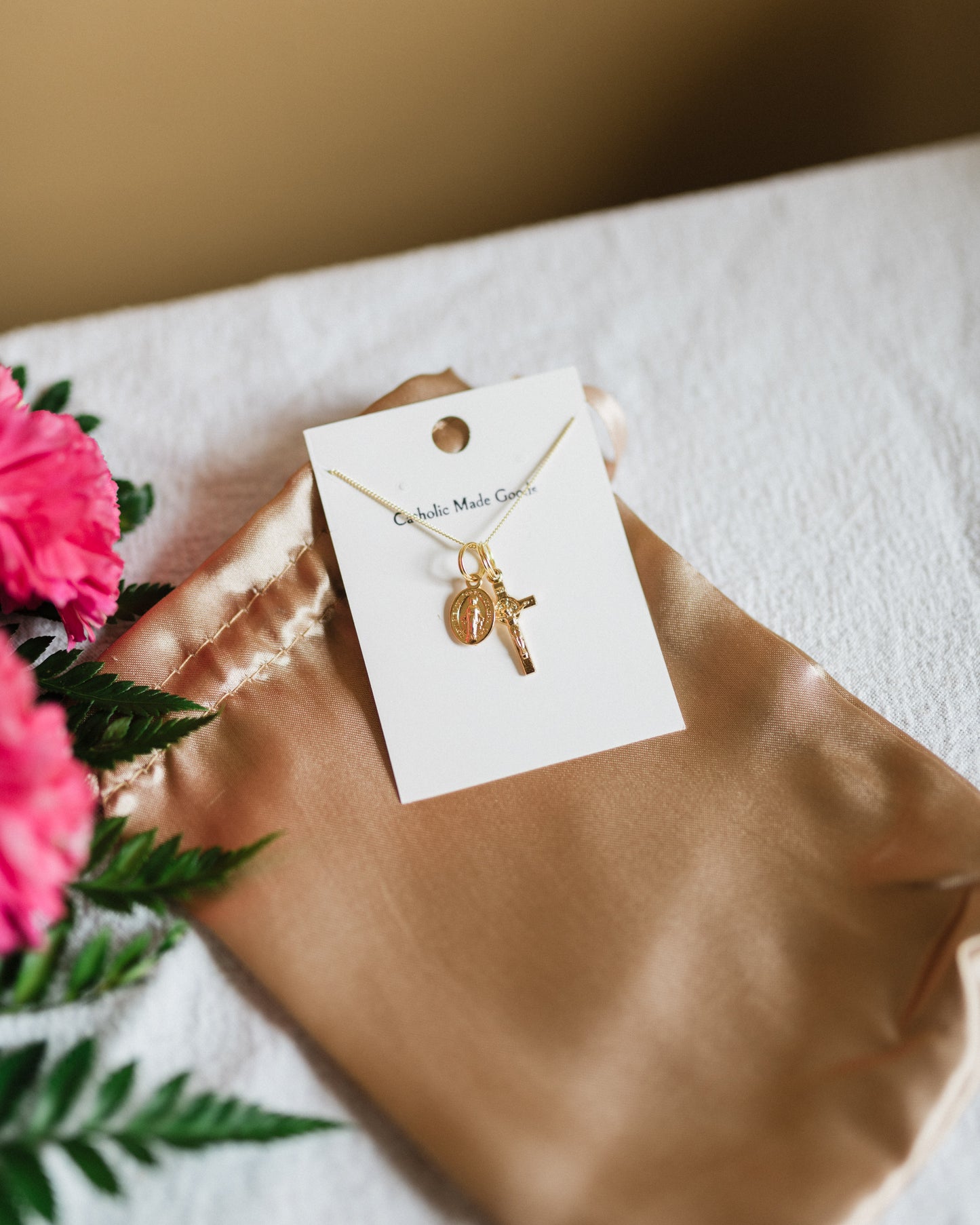 Mini Crucifix & Miraculous Medal Necklace (Gilt)