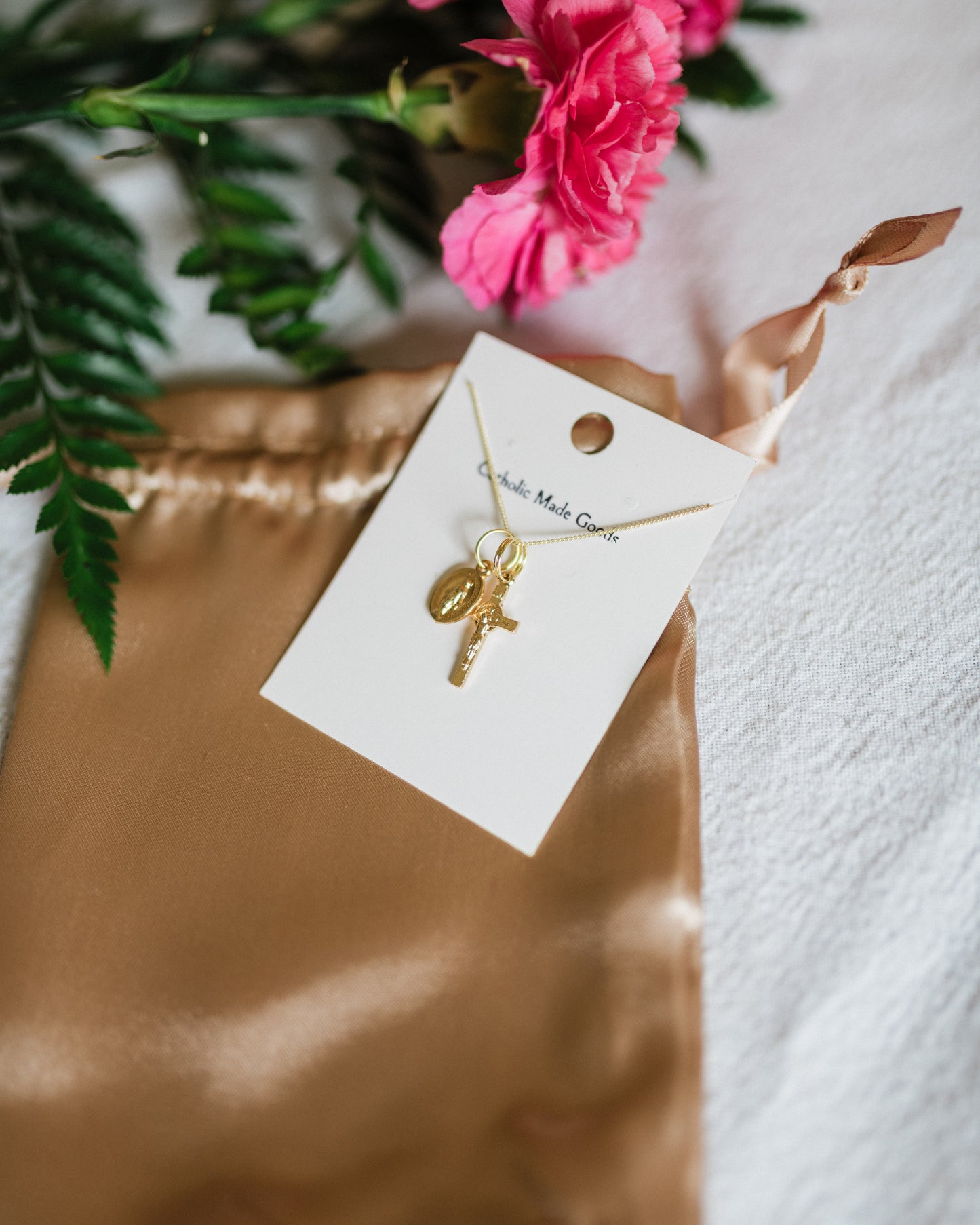 Mini Crucifix & Miraculous Medal Necklace (Gilt)