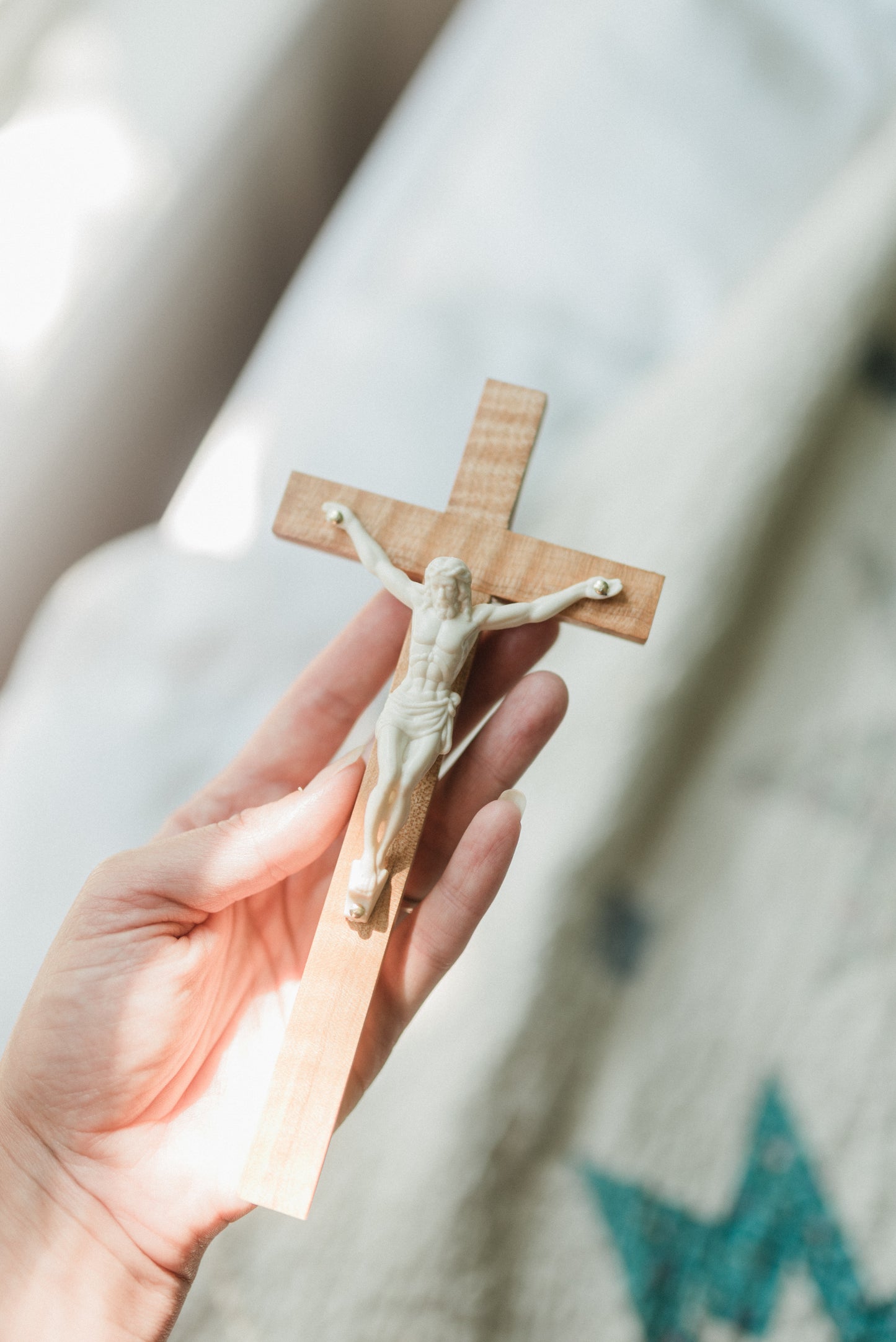 Small Wooden Crucifix - Curly Maple