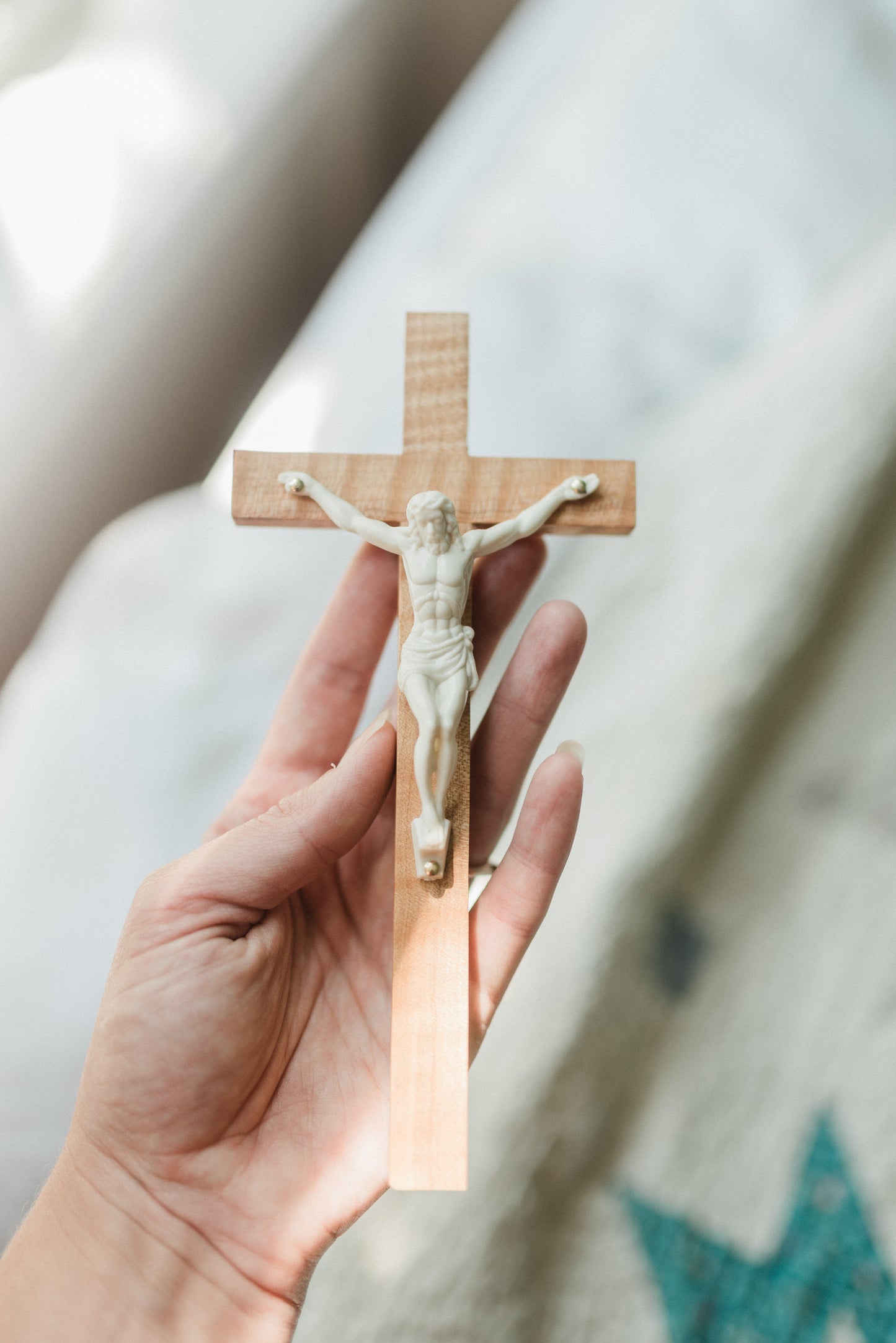 Small Wooden Crucifix - Curly Maple