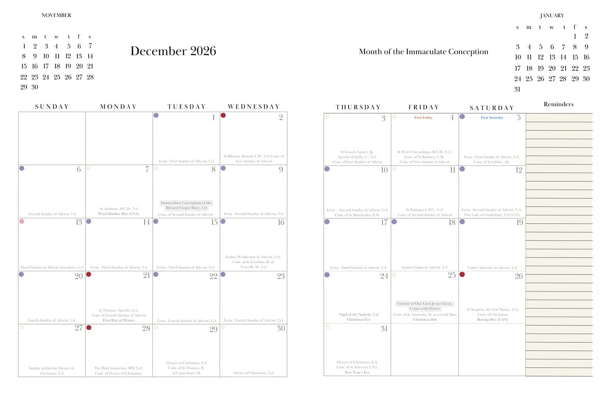 December 2026 calendar spread from the 2027 digital planner